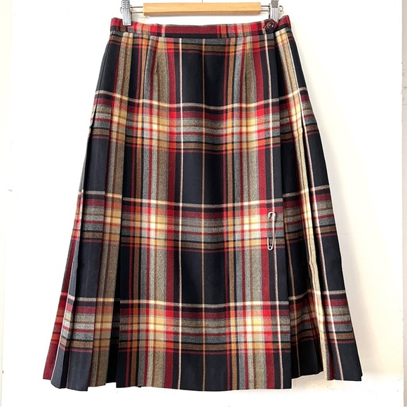 Vintage Ladies Kilt All Wool Plaid A-Line Pleated Skirt Highland Wear Fall Midi - Picture 1 of 7